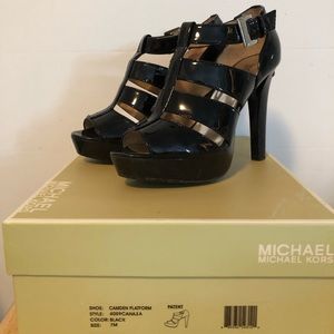 Michael Kors black patent leather Camden Platform